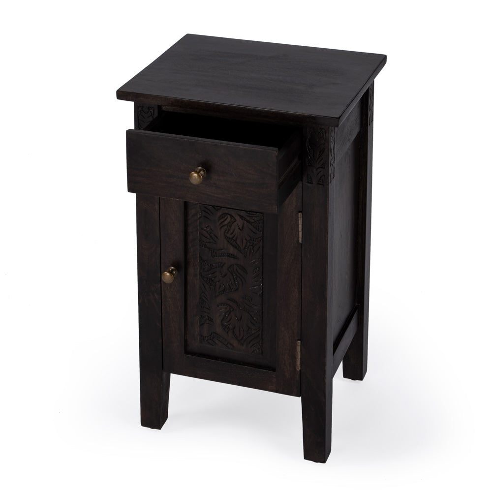 Butler Specialty Company - Switra 14 in. W Rectangular Wood & Metal 1 Drawer 1 Door End Table, Dark Brown - 1841403