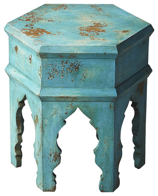 Butler Specialty Company - Artifacts - Tangiers 14 in. W Hexagonal Solid Wood Side Table, Blue - 3117290