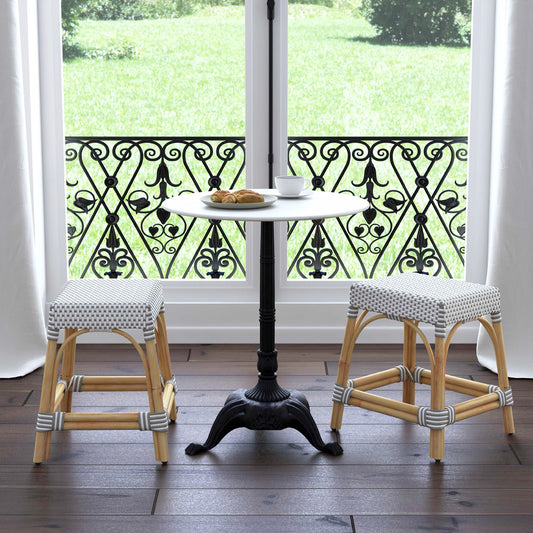 Butler Specialty Company - Robias - Tobias 18 in. Seat Height Round Rattan Stool, Gray/White Dot - 5746266