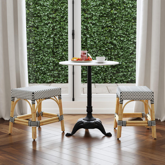 Butler Specialty Company - Robias - Tobias 18 in. Seat Height Round Rattan Stool, White/Black Dot - 5746295_CLOSEOUT