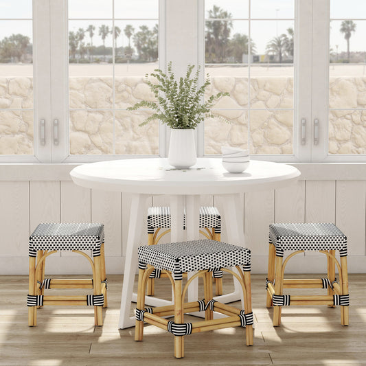 Butler Specialty Company - Robias - Tobias 18 in. Seat Height Round Rattan Stool, White/Black Dot - 5746295_CLOSEOUT