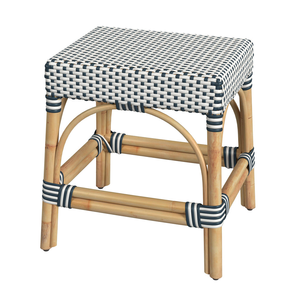 Butler Specialty Company - Robias - Tobias 18 in. Seat Height Round Rattan Stool, White/Navy Stripe - 5746291