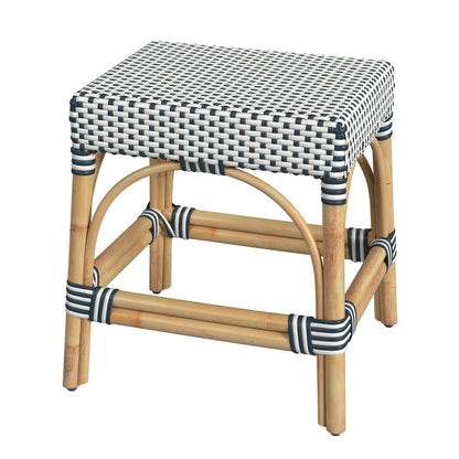 Butler Specialty Company - Robias - Tobias 18 in. Seat Height Round Rattan Stool, White/Navy Stripe - 5746291