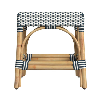 Butler Specialty Company - Robias - Tobias 18 in. Seat Height Round Rattan Stool, White/Navy Stripe - 5746291