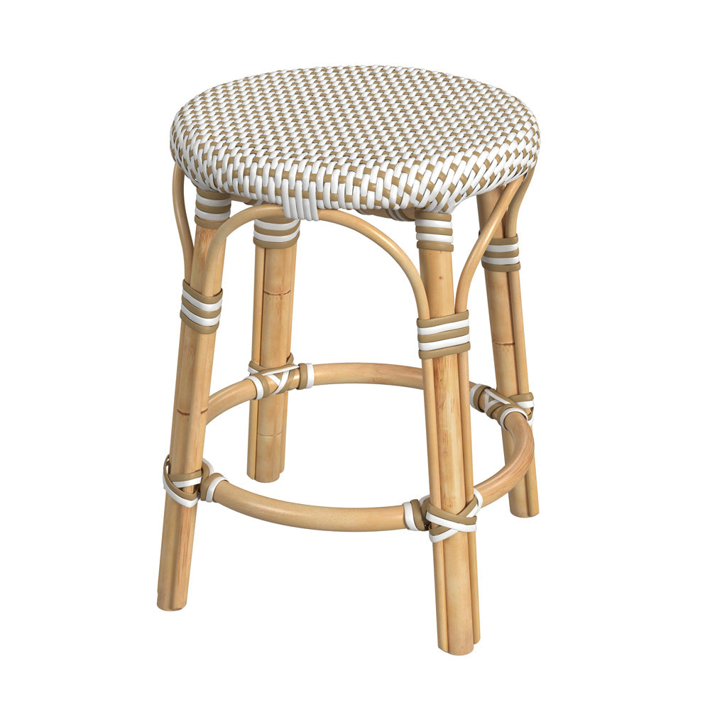 Butler Specialty Company - Tobias 18 in. Seat Height Round Rattan Stool, White/Tan Dot - 5745415