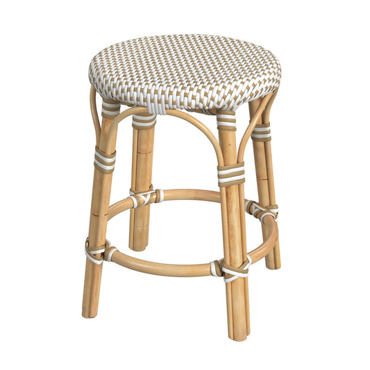 Butler Specialty Company - Tobias 18 in. Seat Height Round Rattan Stool, White/Tan Dot - 5745415