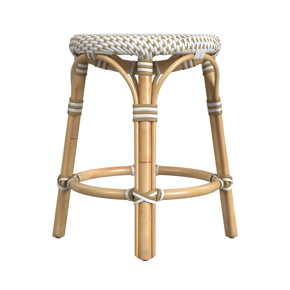 Butler Specialty Company - Tobias 18 in. Seat Height Round Rattan Stool, White/Tan Dot - 5745415