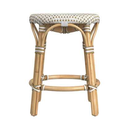 Butler Specialty Company - Tobias 18 in. Seat Height Round Rattan Stool, White/Tan Dot - 5745415