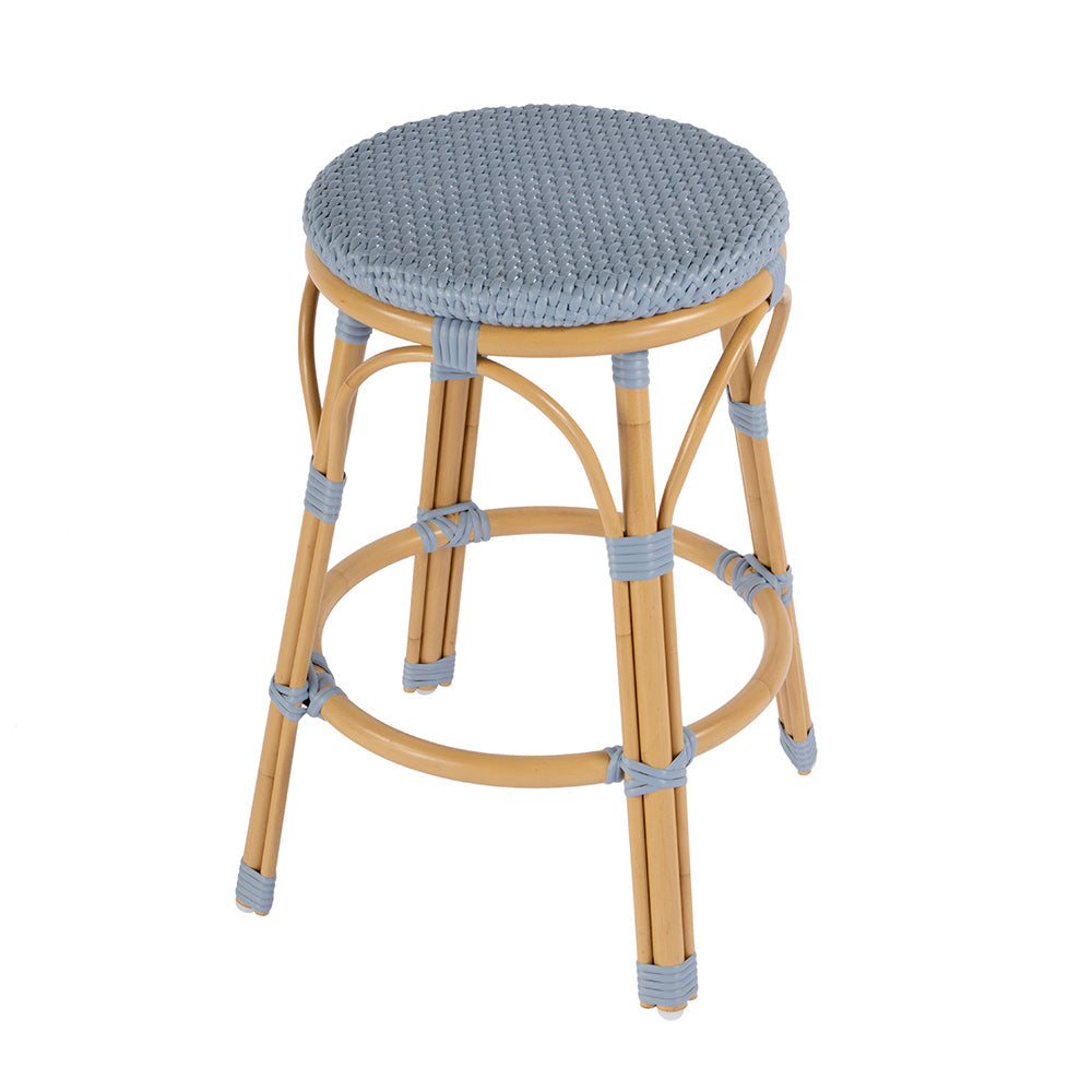 Butler Specialty Company - Tobias 24.5 in. Seat Height Outdoor Rattan and Metal Backless Counter Stool, Baby Blue - 5648341 View 1