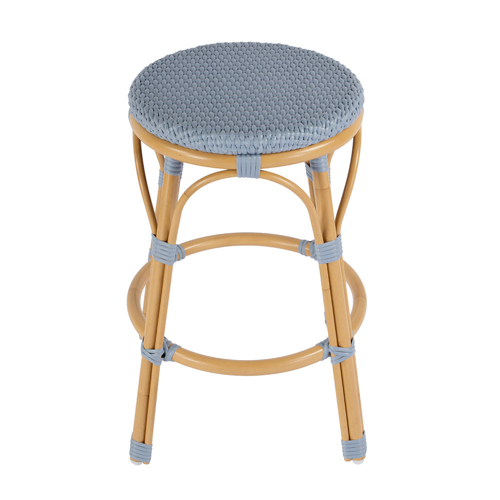 Butler Specialty Company - Tobias 24.5 in. Seat Height Outdoor Rattan and Metal Backless Counter Stool, Baby Blue - 5648341 View 2