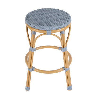 Butler Specialty Company - Tobias 24.5 in. Seat Height Outdoor Rattan and Metal Backless Counter Stool, Baby Blue - 5648341 View 2