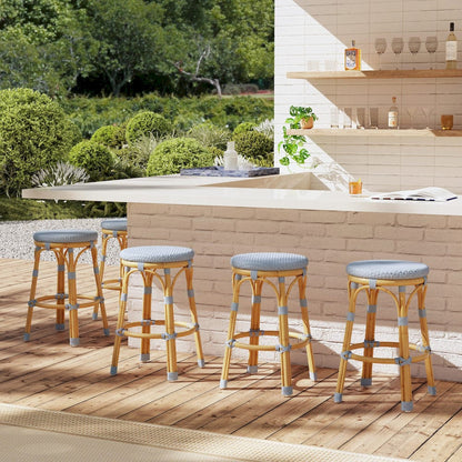 Butler Specialty Company - Tobias 24.5 in. Seat Height Outdoor Rattan and Metal Backless Counter Stool, Baby Blue - 5648341 view 6