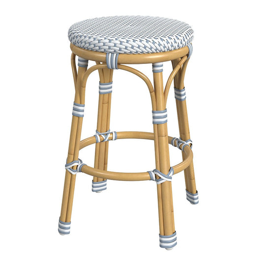 Butler Specialty Company - Tobias 24.5 in. Seat Height Outdoor Rattan and Metal Backless Counter Stool, Blue - 5648194 View 1