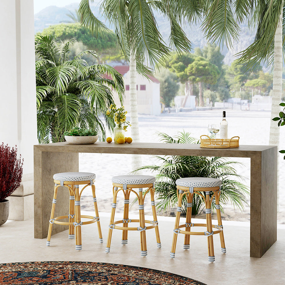 Butler Specialty Company - Tobias 24.5 in. Seat Height Outdoor Rattan and Metal Backless Counter Stool, Blue - 5648194 View 4