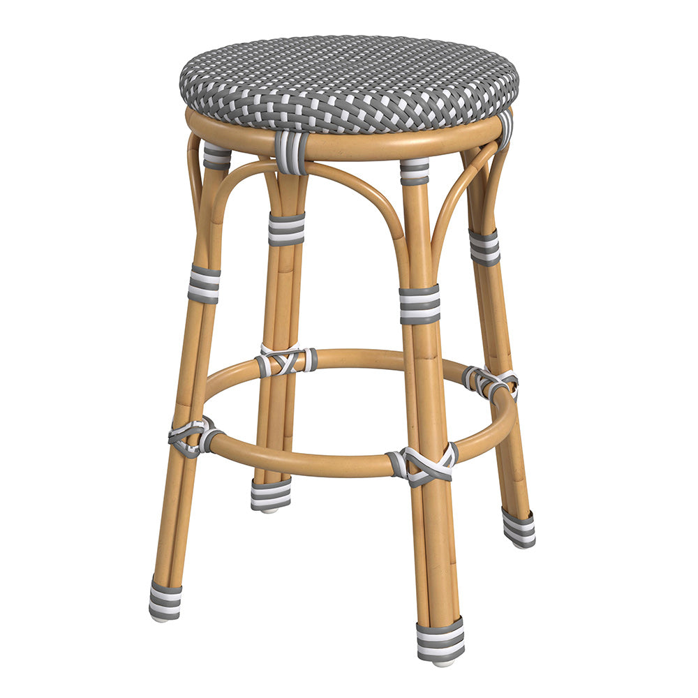 Butler Specialty Company - Tobias 24.5 in. Seat Height Outdoor Rattan and Metal Backless Counter Stool, Gray and White - 5648329 View 1
