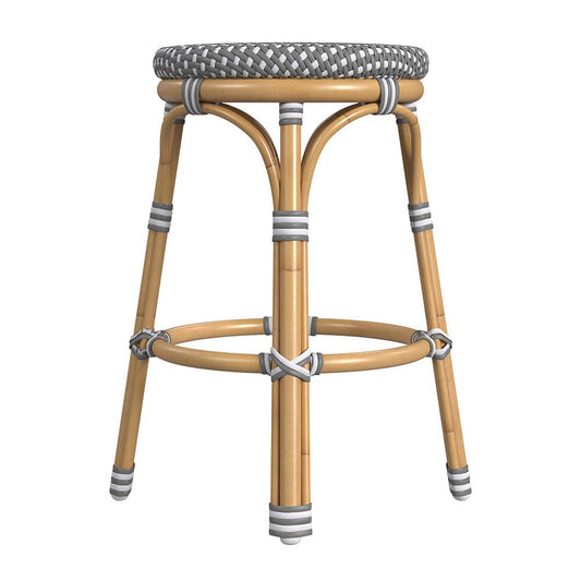 Butler Specialty Company - Tobias 24.5 in. Seat Height Outdoor Rattan and Metal Backless Counter Stool, Gray and White - 5648329 View 2