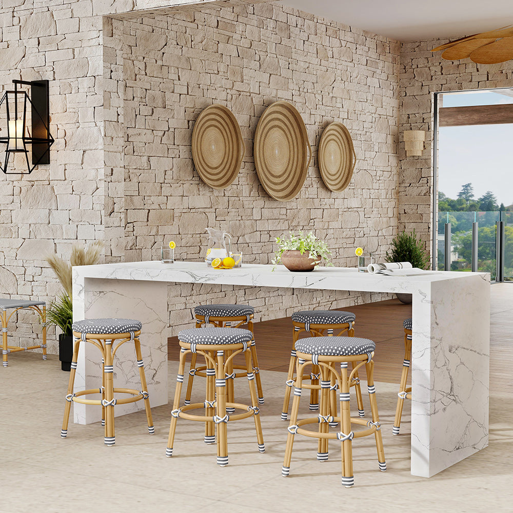 Butler Specialty Company - Tobias 24.5 in. Seat Height Outdoor Rattan and Metal Backless Counter Stool, Gray and White - 5648329 View 4