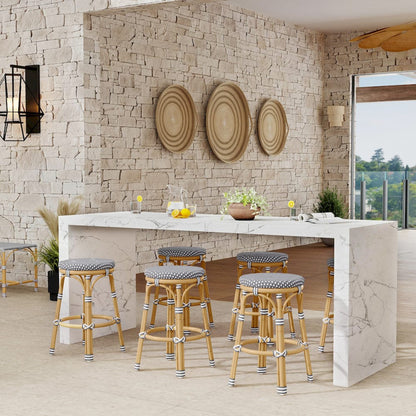 Butler Specialty Company - Tobias 24.5 in. Seat Height Outdoor Rattan and Metal Backless Counter Stool, Gray and White - 5648329 view 5