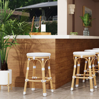 Butler Specialty Company - Tobias 24.5 in. Seat Height Outdoor Rattan and Metal Backless Counter Stool, White - 5648304 View 4