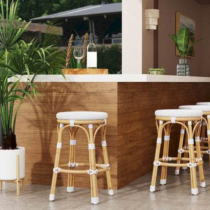 Butler Specialty Company - Tobias 24.5 in. Seat Height Outdoor Rattan and Metal Backless Counter Stool, White - 5648304 view 5