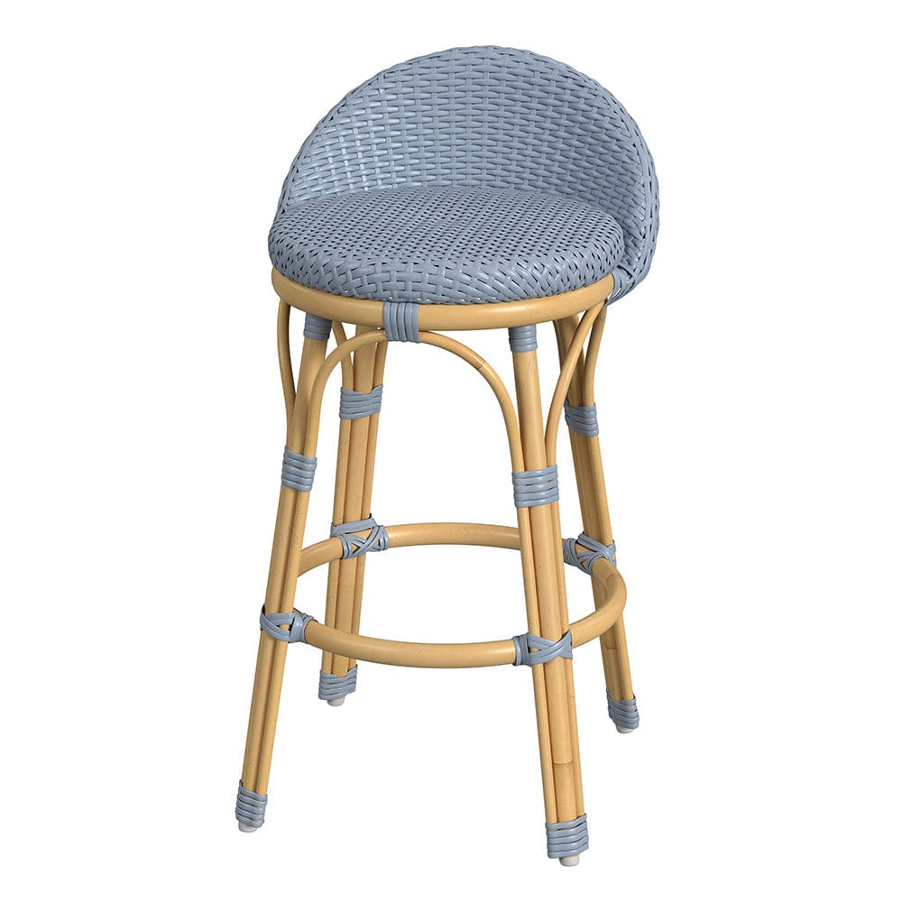 Butler Specialty Company - Tobias 24.5 in. Seat Height Outdoor Rattan and Metal Low Back Counter Stool, Baby Blue - 5649341 View 1