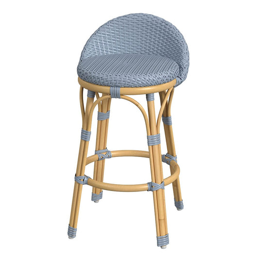 Butler Specialty Company - Tobias 24.5 in. Seat Height Outdoor Rattan and Metal Low Back Counter Stool, Baby Blue - 5649341 View 1