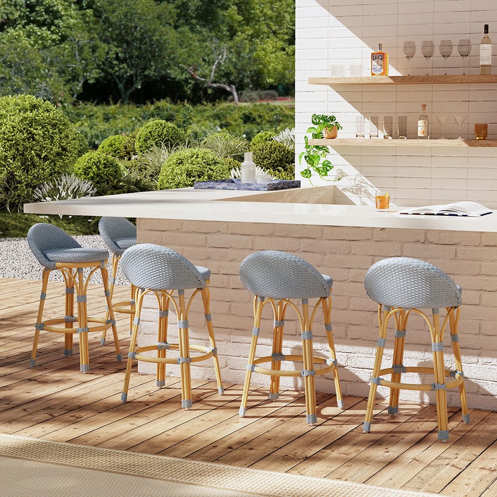 Butler Specialty Company - Tobias 24.5 in. Seat Height Outdoor Rattan and Metal Low Back Counter Stool, Baby Blue - 5649341 View 5