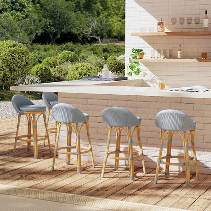 Butler Specialty Company - Tobias 24.5 in. Seat Height Outdoor Rattan and Metal Low Back Counter Stool, Baby Blue - 5649341 view 6