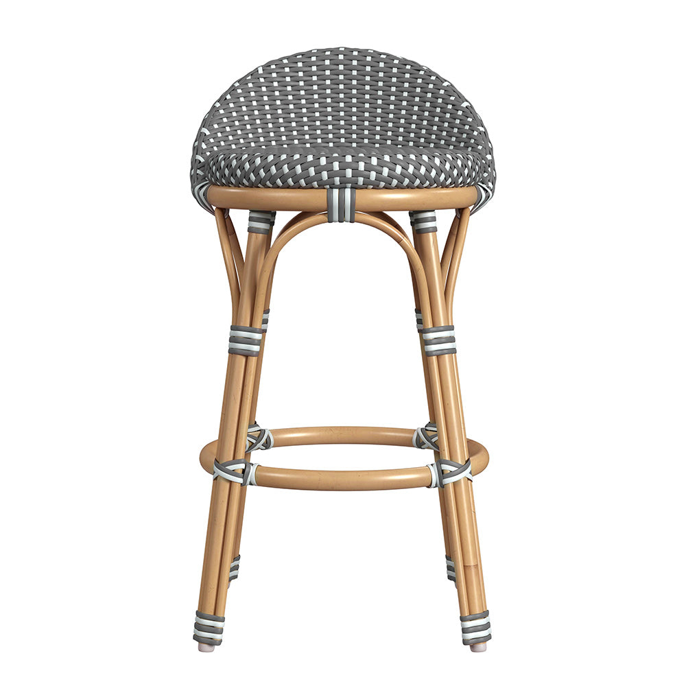 Butler Specialty Company - Tobias 24.5 in. Seat Height Outdoor Rattan and Metal Low Back Counter Stool, Gray and White Dot - 5649329 View 2