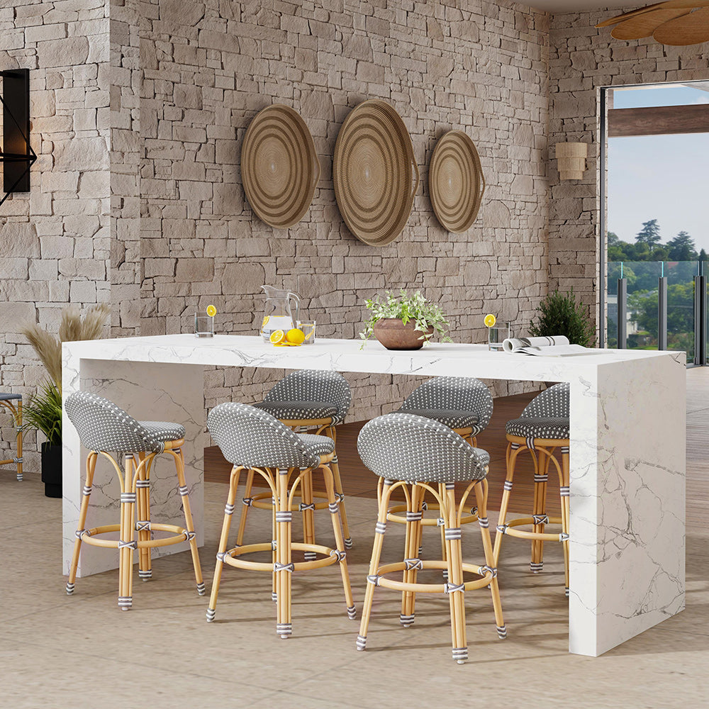 Butler Specialty Company - Tobias 24.5 in. Seat Height Outdoor Rattan and Metal Low Back Counter Stool, Gray and White Dot - 5649329 View 5