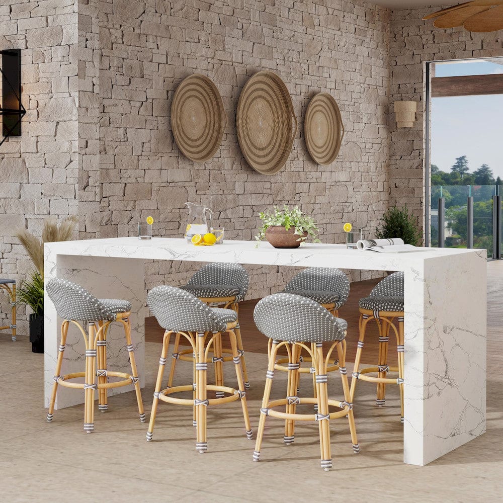 Butler Specialty Company - Tobias 24.5 in. Seat Height Outdoor Rattan and Metal Low Back Counter Stool, Gray and White Dot - 5649329 view 6