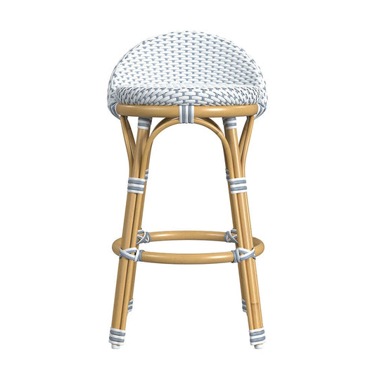 Butler Specialty Company - Tobias 24.5 in. Seat Height Outdoor Rattan and Metal Low Back Counter Stool, White and Sky Blue Dot - 5649194 View 2