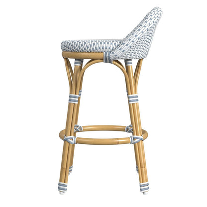Butler Specialty Company - Tobias 24.5 in. Seat Height Outdoor Rattan and Metal Low Back Counter Stool, White and Sky Blue Dot - 5649194 View 3
