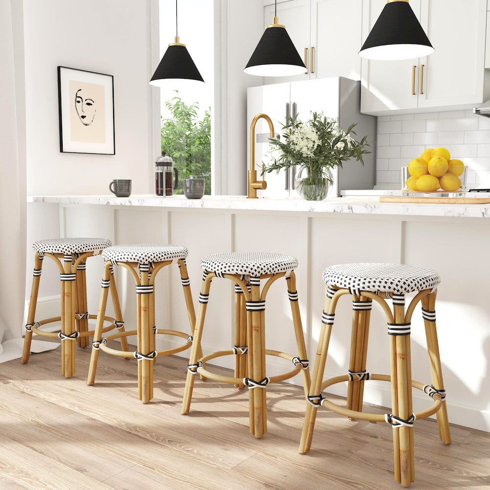 Butler Specialty Company - Tobias 24 in. Seat Height Rattan Round Backless Counter Height Stool with Footrest, Black/White Dot - 9371295 view 5