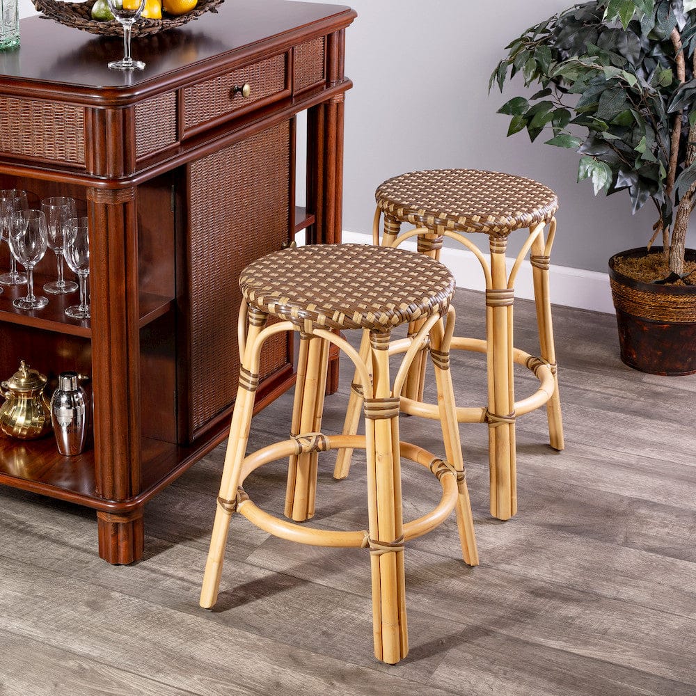 Butler Specialty Company - Tobias 24 in. Seat Height Rattan Round Backless Counter Height Stool with Footrest, Brown/Tan Dot - 9371354 view 7