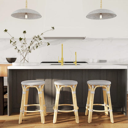 Butler Specialty Company - Tobias 24 in. Seat Height Rattan Round Backless Counter Height Stool with Footrest, Gray/White Dot - 9371266 view 7