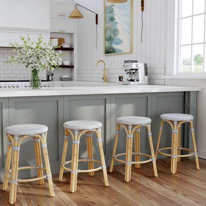 Butler Specialty Company - Tobias 24 in. Seat Height Rattan Round Backless Counter Height Stool with Footrest, Sky Blue/White Dot - 9371194 view 6
