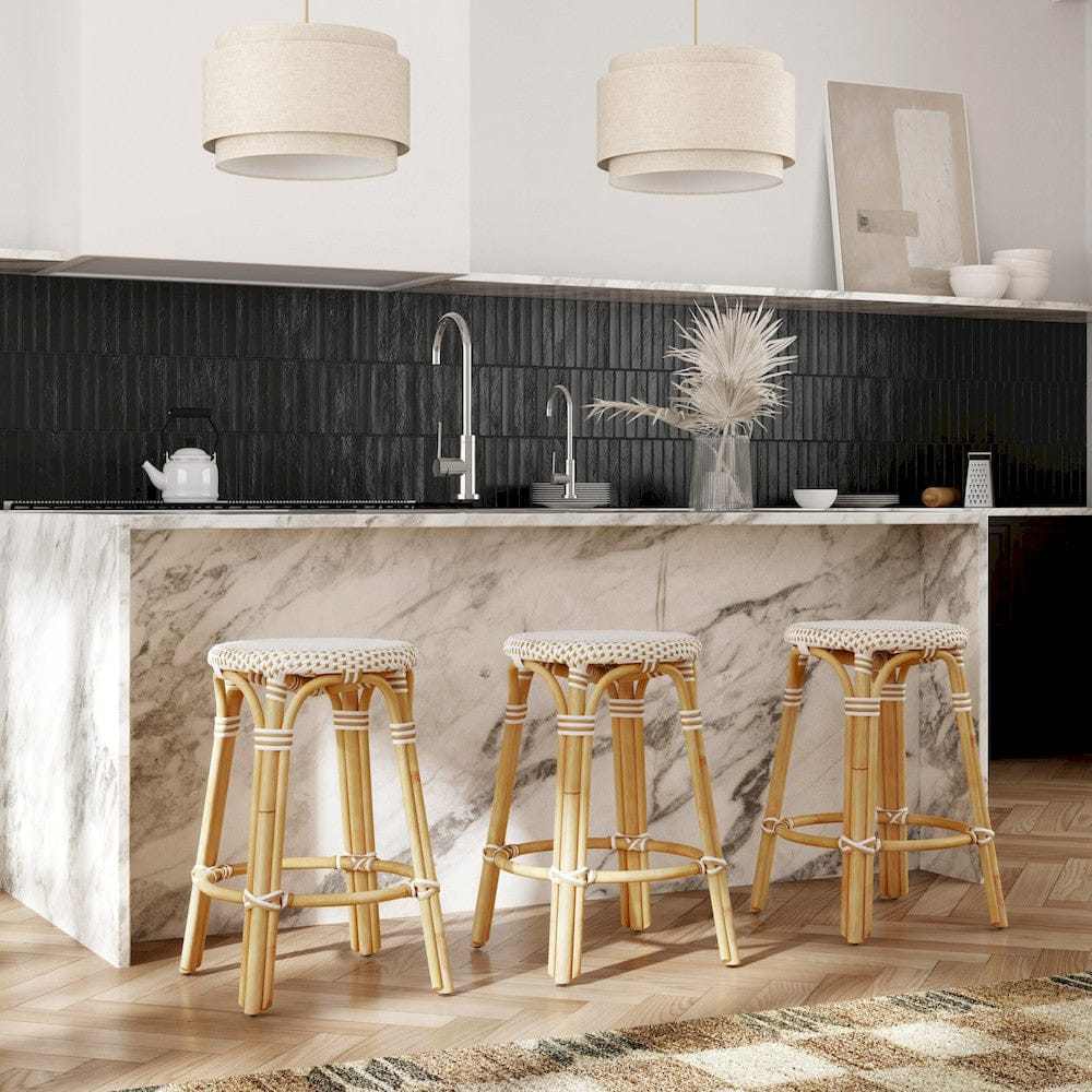 Butler Specialty Company - Tobias 24 in. Seat Height Rattan Round Backless Counter Height Stool with Footrest, Tan/White Dot - 9371415 view 7