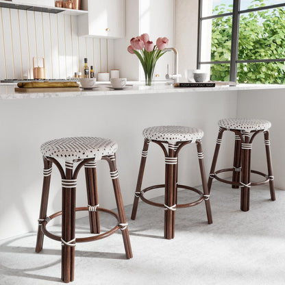 Butler Specialty Company - Tobias 24 in. Seat Height Rattan Round Backless Counter Height Stool with Footrest, White/Brown Dot - 9371117 view 7