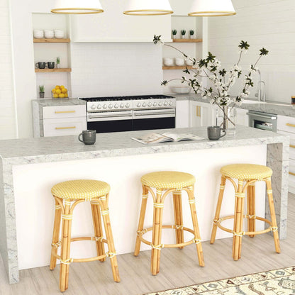 Butler Specialty Company - Tobias 24 in. Seat Height Rattan Round Backless Counter Height Stool with Footrest, Yellow/White Dot - 9371431 view 6