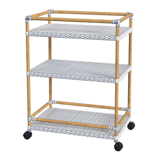 Butler Specialty Company - Tobias 24 in. W Outdoor Rattan and Metal 3 Tier Bar Cart, Baby Blue - 5651194 View 1
