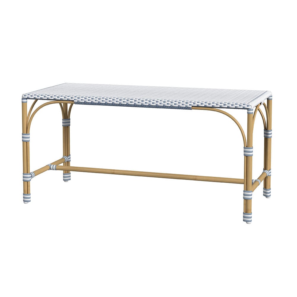 Butler Specialty Company - Tobias 40 in. W Outdoor Rectangular Rattan Dining Bench, White and Sky Blue Dot - 5650194 View 1