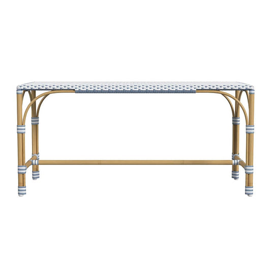 Butler Specialty Company - Tobias 40 in. W Outdoor Rectangular Rattan Dining Bench, White and Sky Blue Dot - 5650194 View 2