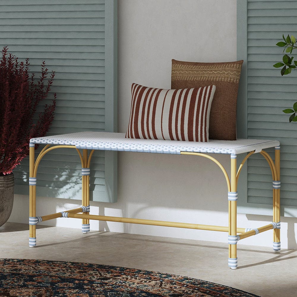 Butler Specialty Company - Tobias 40 in. W Outdoor Rectangular Rattan Dining Bench, White and Sky Blue Dot - 5650194 View 5