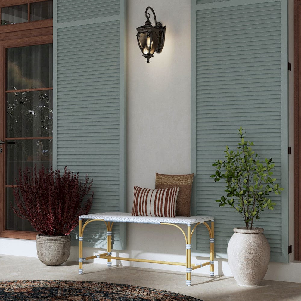 Butler Specialty Company - Tobias 40 in. W Outdoor Rectangular Rattan Dining Bench, White and Sky Blue Dot - 5650194 view 6
