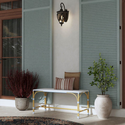 Butler Specialty Company - Tobias 40 in. W Outdoor Rectangular Rattan Dining Bench, White and Sky Blue Dot - 5650194 view 6