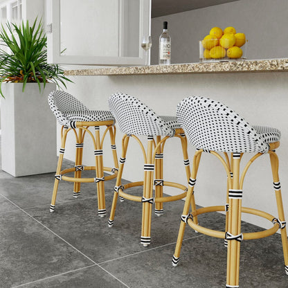 Butler Specialty Company - Tobias Indoor/Outdoor 24 in. Seat Height Rattan & Metal Low Back Counter Height Stool, Black/White - 5649434 view 6