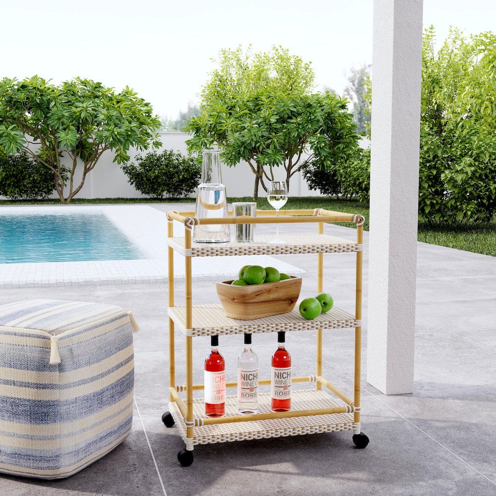 Butler Specialty Company - Tobias Indoor/Outdoor 24 in. W Rattan & Metal 3 Tier Mobile Bar/Serving Cart, Beige/White - 5651433 view 6