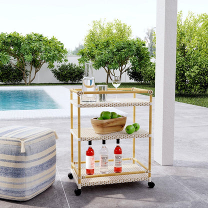 Butler Specialty Company - Tobias Indoor/Outdoor 24 in. W Rattan & Metal 3 Tier Mobile Bar/Serving Cart, Beige/White - 5651433 view 6