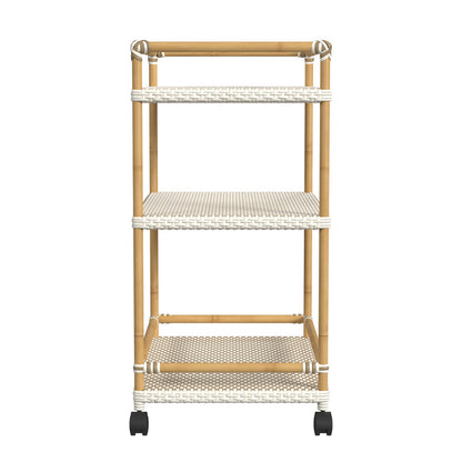 Butler Specialty Company - Tobias Indoor/Outdoor 24 in. W Rattan & Metal 3 Tier Mobile Bar/Serving Cart, Beige/White - 5651433